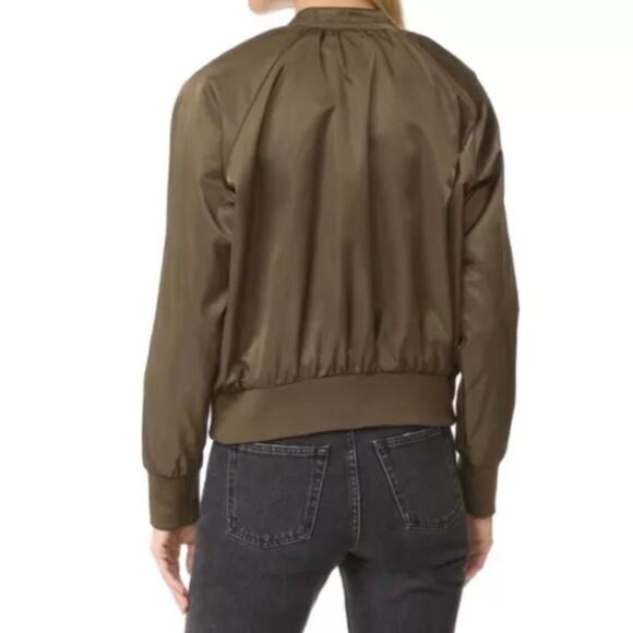 FREE PEOPLE Midnight Bomber Sateen Jacket Womens Medium Olive Green Long Sleeve - Picture 3 of 16